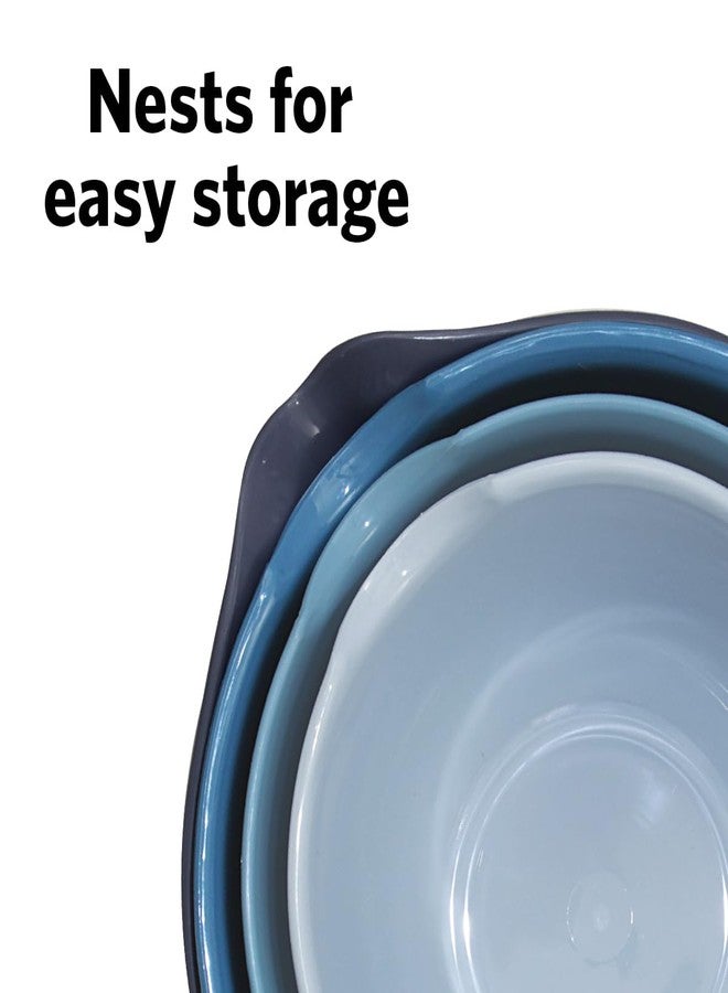 Glad Mixing Bowls with Pour Spout, Set of 4 - Nesting Plastic Bowls (1.2qt, 1.9qt, 2.8qt, and 3qt with Handle) - Non Slip Base, Dishwasher Safe Kitchen Cooking and Baking Supplies, Blue - Image 4