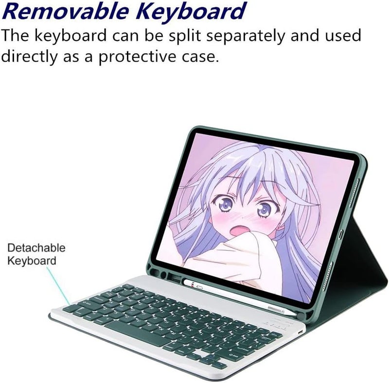 KASTWAVE Tablet Cover Wireless Keyboard for iPad 9th Gen 2021/8th 2020/ 7th 2019/ iPad Air 3/ Pro 10.5 with Detachable Bluetooth Keyboard Mouse Pencil Holder (Dark Green) - Image 2