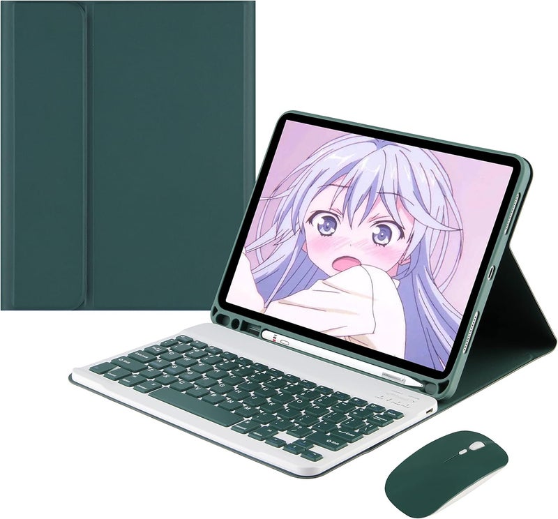 KASTWAVE Tablet Cover Wireless Keyboard for iPad 9th Gen 2021/8th 2020/ 7th 2019/ iPad Air 3/ Pro 10.5 with Detachable Bluetooth Keyboard Mouse Pencil Holder (Dark Green) - Image 1