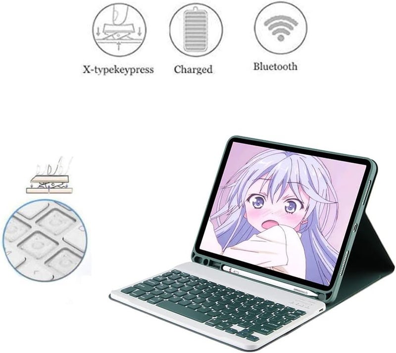 KASTWAVE Tablet Cover Wireless Keyboard for iPad 9th Gen 2021/8th 2020/ 7th 2019/ iPad Air 3/ Pro 10.5 with Detachable Bluetooth Keyboard Mouse Pencil Holder (Dark Green) - Image 4