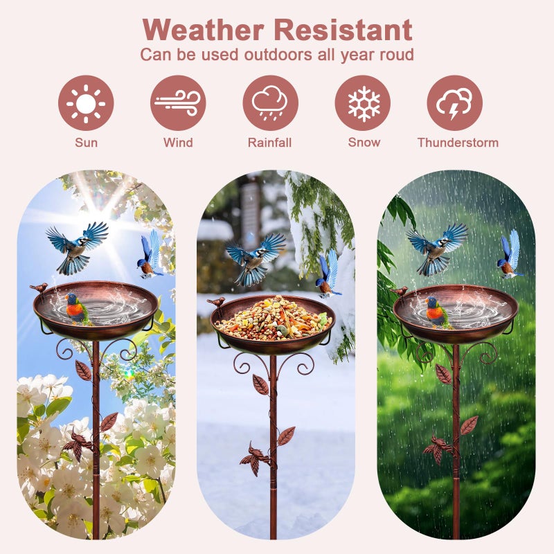 GRECOMEIN Metal Bird Bath for Outside with 2 Bird Decor, Hummingbird on Pole & Sparrow on Bowl, 38.5 Inch Height Garden Birdbath, 12 Inch Antique Bronze Freestanding Birdfeeder Bath for Yard Patio - Image 3