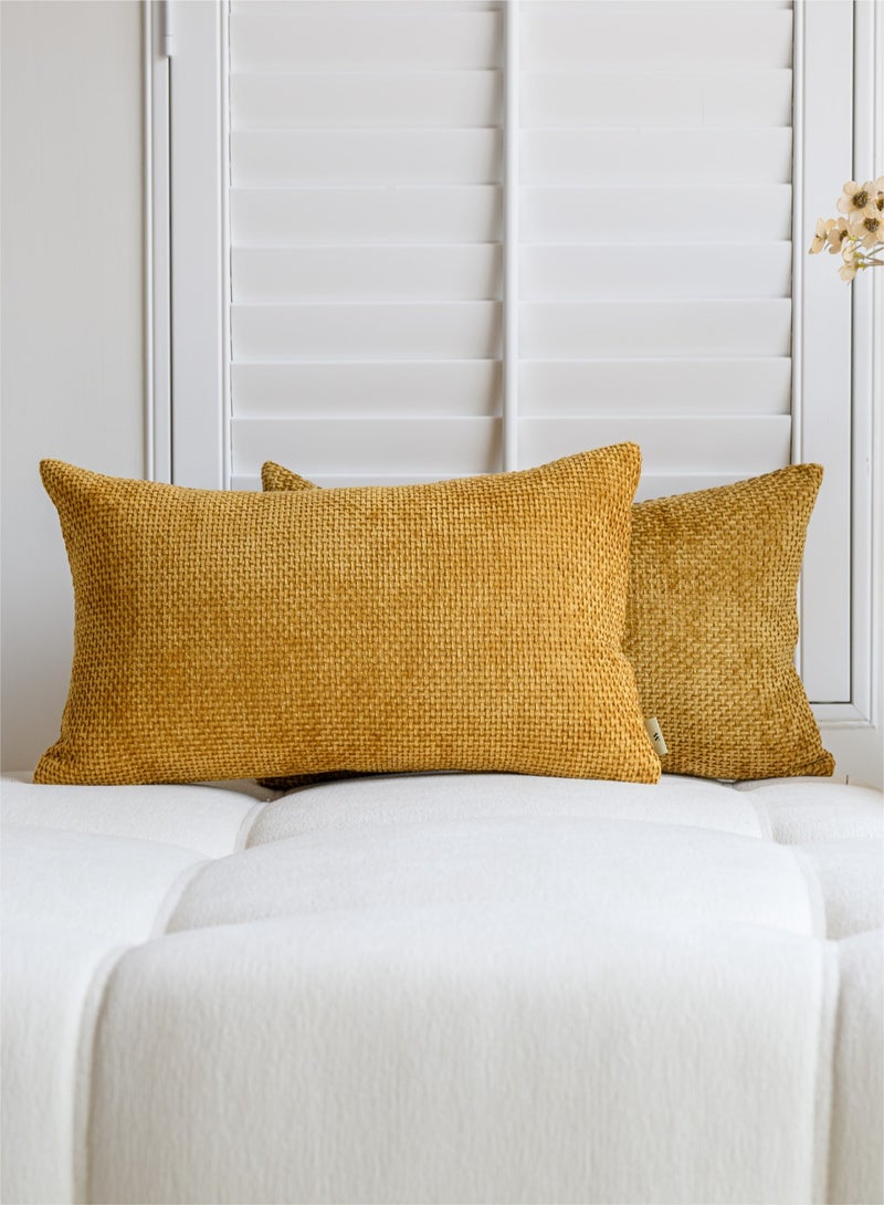 a moment a moment Mustard Yellow Chenille Cushion Cover Throw Pillow Covers 30x50 CM Pack of 2 Modern Decorative Pillowcase Farmhouse Cross Pillows  - Image 1