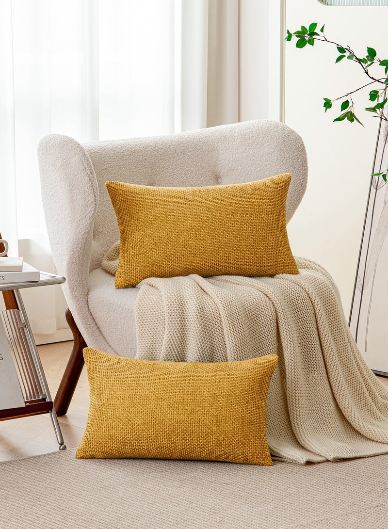 لحظة غطاء وسادة شنيلي باللون الأصفر الخردلي لحظة 30x50 سم عبوة من 2 غطاء وسادة زخرفي حديث من الطراز الريفي على شكل صليب. - Image 2