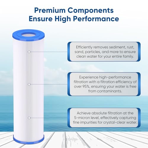 Pure Plus PUREPLUS 5 Micron 10"x2.5" Whole House Pleated Sediment Filter for Well Water, Replacement Cartridge for Universal 10 inch RO System, W50PE, WFPFC3002, SPC-25-1050, FM-50-975, 801-50, WB-50W, 4Pack - Image 4