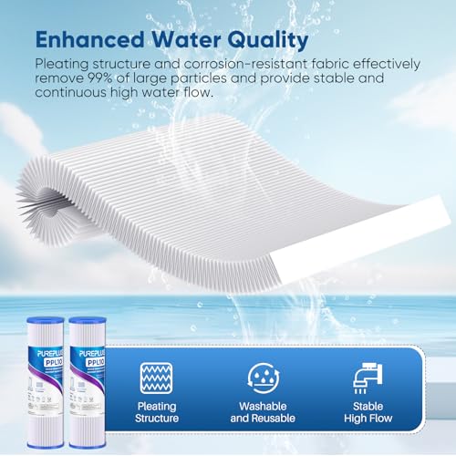 Pure Plus PUREPLUS 5 Micron 10"x2.5" Whole House Pleated Sediment Filter for Well Water, Replacement Cartridge for Universal 10 inch RO System, W50PE, WFPFC3002, SPC-25-1050, FM-50-975, 801-50, WB-50W, 4Pack - Image 5