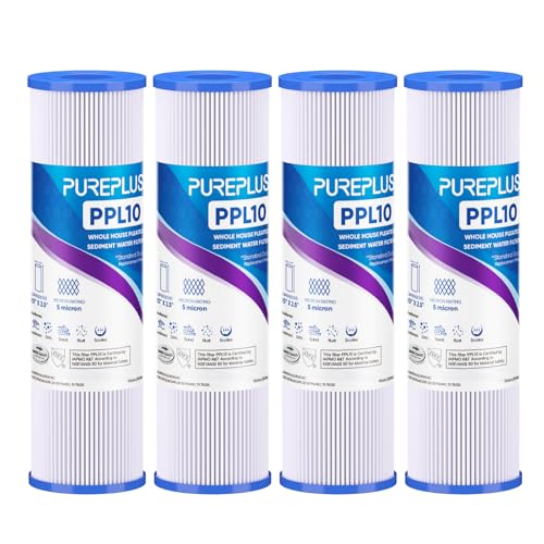 Pure Plus PUREPLUS 5 Micron 10"x2.5" Whole House Pleated Sediment Filter for Well Water, Replacement Cartridge for Universal 10 inch RO System, W50PE, WFPFC3002, SPC-25-1050, FM-50-975, 801-50, WB-50W, 4Pack - Image 1