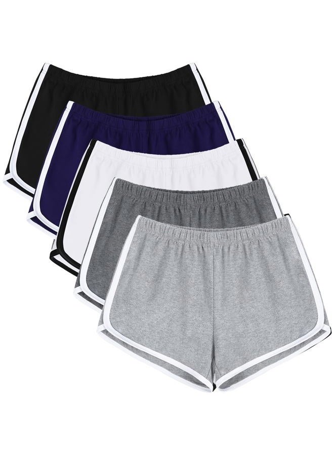 URATOT 5 Pack Women's Cotton Yoga Dance Short Pants Sport Shorts Summer Athletic Cycling Hiking Sports Shorts, Black, Dark Gray, Light Gray, Navy Blue, Beige, XL - Image 1