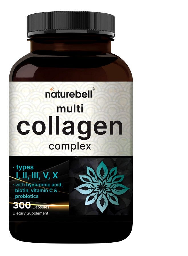 NatureBell Multi Collagen Complex, 300 Capsules | 5 Collagen Peptides (Type I, II, III, V, X) Plus Hyaluronic Acid, Biotin, Vitamin C, & Probiotics - Hair, Skin, Nail, Joint, & Gut Health Support - Image 1