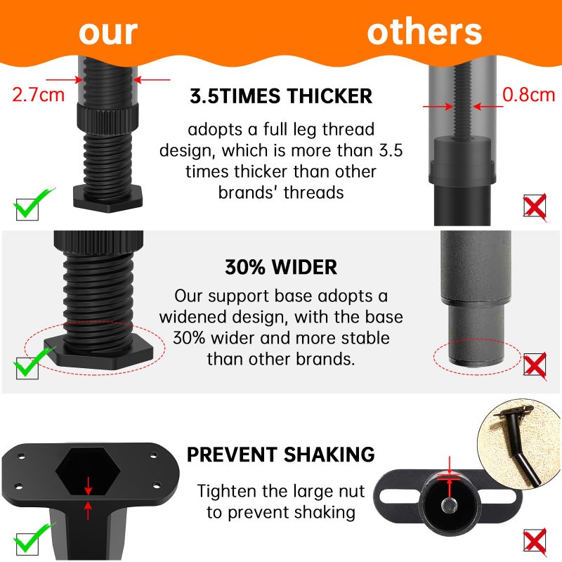 appacare 4 قطع (8.3 بوصة - 14.5 بوصة) إطار سرير قابل للتعديل يدعم أرجل الإطار وشرائح مركزية ثقيلة لدعم الساق وأثاث متين وأرجل داعمة للإطار/الأريكة/خزانة الملابس/أرجل الطاولة قطع غيار الأثاث - Image 3