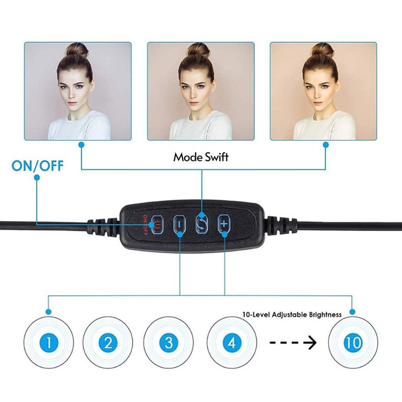 Loquat 26cm Folding Fill-in LED Ring Light Black/White - Image 2