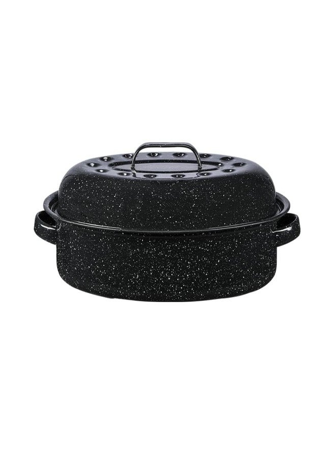 Granite Ware 15-Inch Covered Oval Roaster - Enamel Steel Basic Cookware, Nonstick & Chemical-Free, Dishwasher Safe - 10 Lb Capacity, Large Roasting Pan for Meats, Poultry, Vegetables (Speckled Black) - Image 1