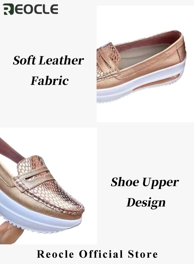 ريوكل النعال أزياء نسائية أحذية كاجوال نسائية ذات منصة أحذية مشي كاجوال من جلد PU بأسلوب عتيق أحذية عمل بنعل ناعم لزيادة الطول - Image 5