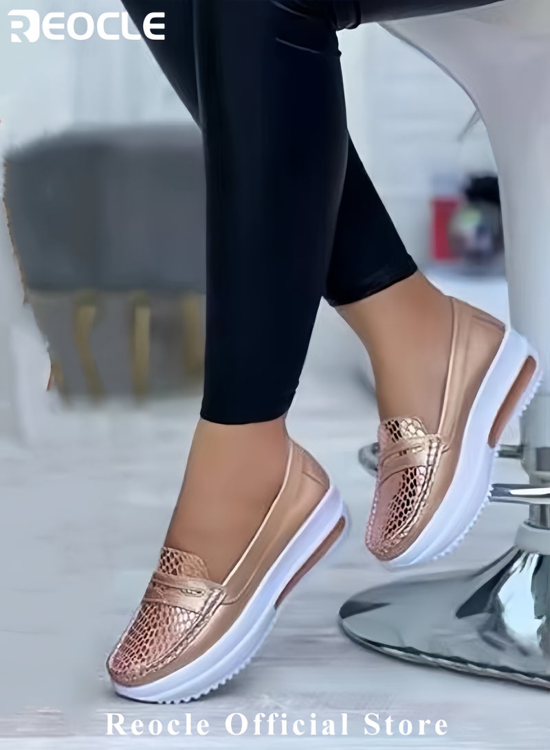 ريوكل النعال أزياء نسائية أحذية كاجوال نسائية ذات منصة أحذية مشي كاجوال من جلد PU بأسلوب عتيق أحذية عمل بنعل ناعم لزيادة الطول - Image 4