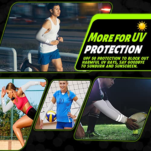 Geyoga 4 Pairs UV Protection Sun Arm Sleeves for Men Women Reflective Cooling Compression Sleeves for Outdoor Sports Work(White) - Image 5