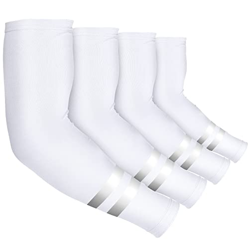Geyoga 4 Pairs UV Protection Sun Arm Sleeves for Men Women Reflective Cooling Compression Sleeves for Outdoor Sports Work(White) - Image 1