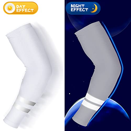 Geyoga 4 Pairs UV Protection Sun Arm Sleeves for Men Women Reflective Cooling Compression Sleeves for Outdoor Sports Work(White) - Image 2