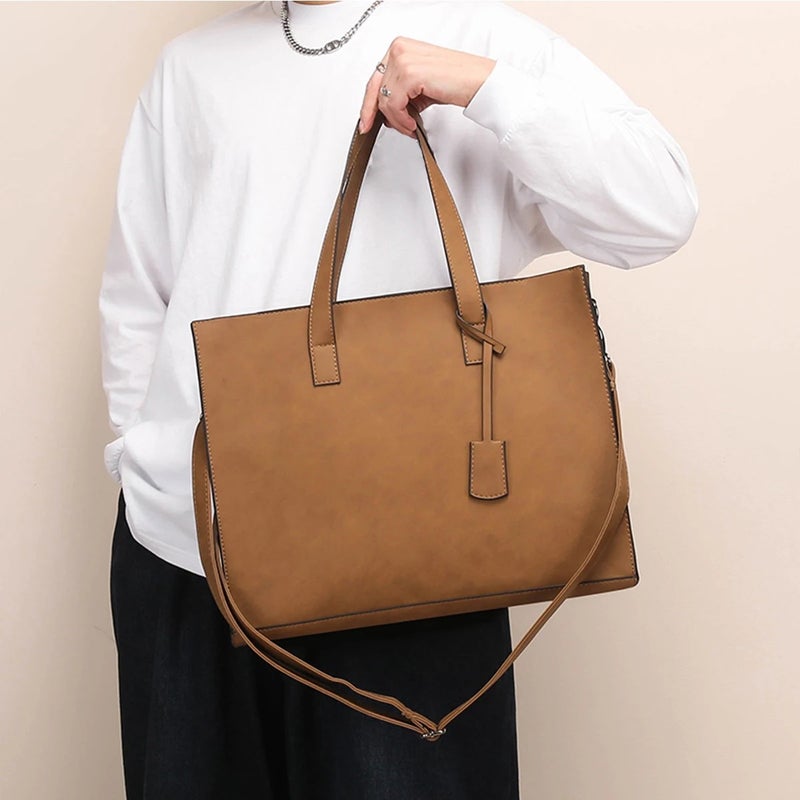 Y&D Men's 14 Inch Leather Laptop Briefcase – Daily Casual Plaid Shoulder Messenger Bag for Men - Image 5