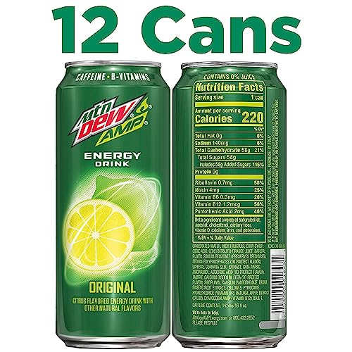 Mountain Dew Mtn Dew AMP Energy, Original, Energy Drink with Caffeine, B Vitamins, 16 fl oz cans (12 Pack) - Image 2