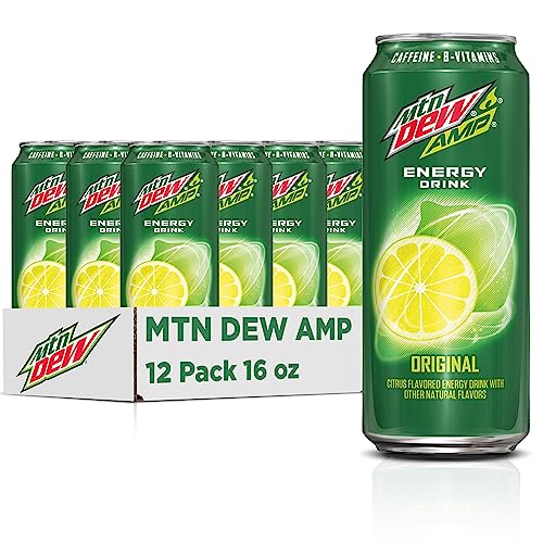 Mountain Dew Mtn Dew AMP Energy, Original, Energy Drink with Caffeine, B Vitamins, 16 fl oz cans (12 Pack) - Image 1