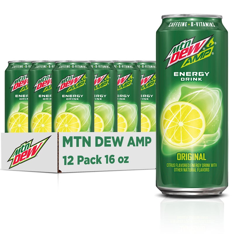Mountain Dew Mtn Dew AMP Energy, Original, Energy Drink with Caffeine, B Vitamins, 16 fl oz cans (12 Pack) - Image 3