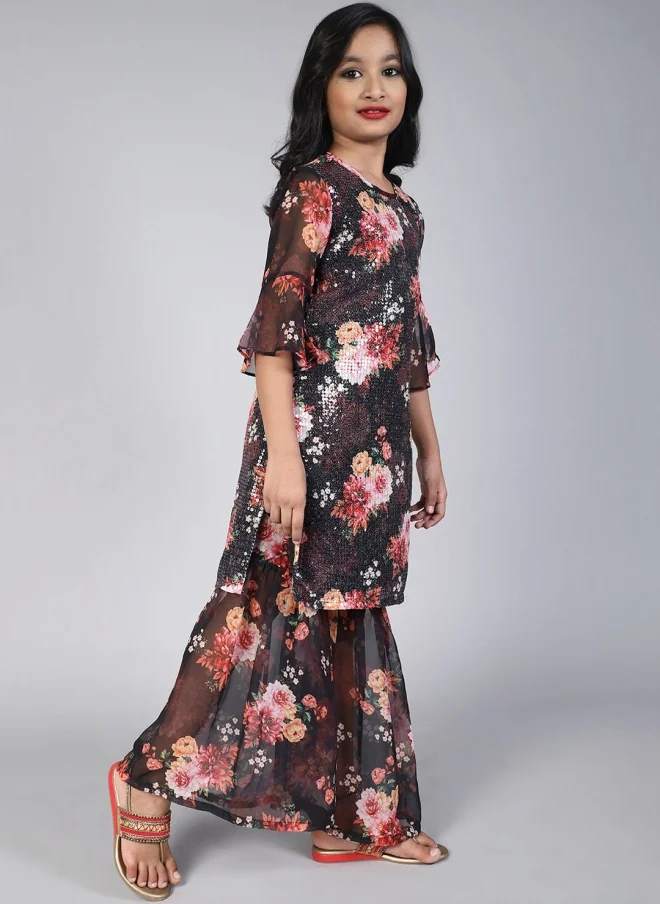 AKS Floral Embroidered Kurta Set for Girls