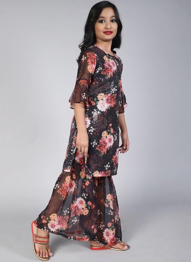 AKS Floral Embroidered Kurta Set for Girls - Image 3