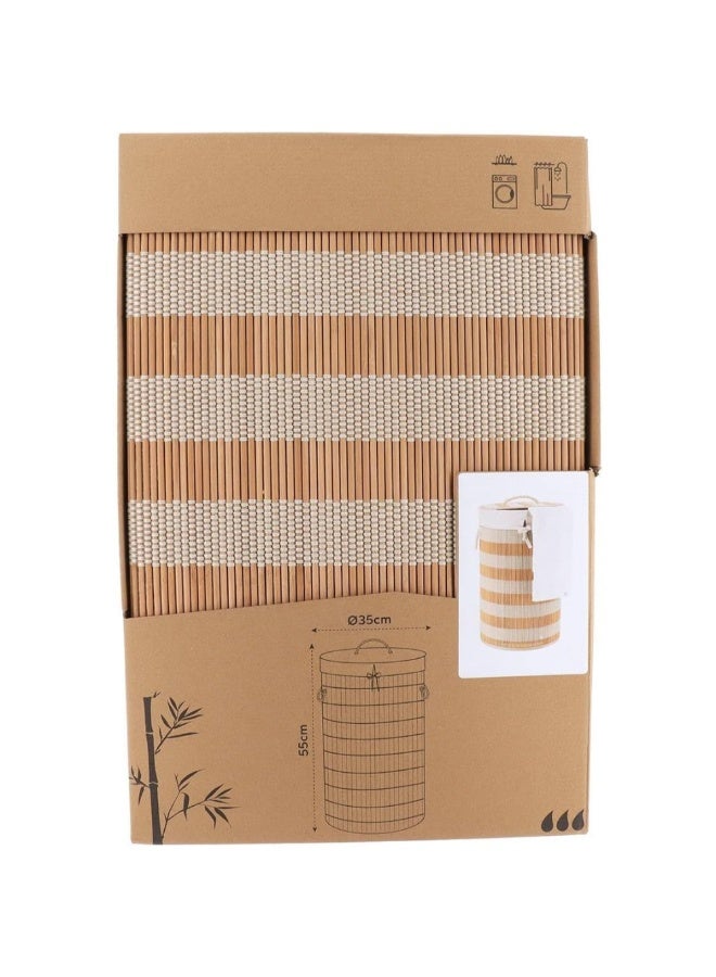 تيندانس سلة غسيل من الخيزران والقطن مع غطاء باللون الأبيض والطبيعي 55 × 35 × 35 سم 8731104 - Image 3