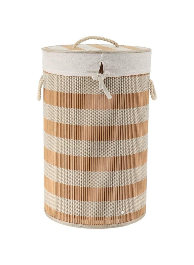 تيندانس سلة غسيل من الخيزران والقطن مع غطاء باللون الأبيض والطبيعي 55 × 35 × 35 سم 8731104 - Image 1