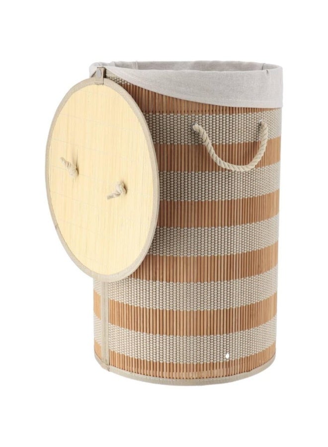 تيندانس سلة غسيل من الخيزران والقطن مع غطاء باللون الأبيض والطبيعي 55 × 35 × 35 سم 8731104 - Image 2
