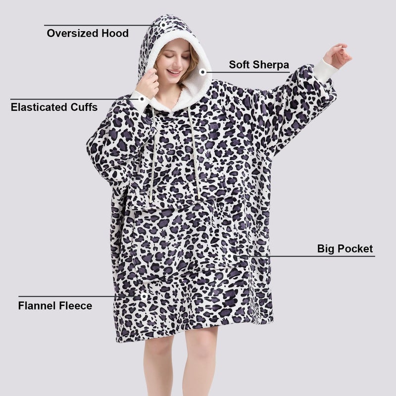 Qeils Wearable Blanket Hoodie for Women, Comfy Sherpa Sweatshirt Blanket as Birthday Christmas Gifts, Oversized Pullover Jacket Blanket Hoodie for Adult (Purple Leopard, Adult) - Image 4