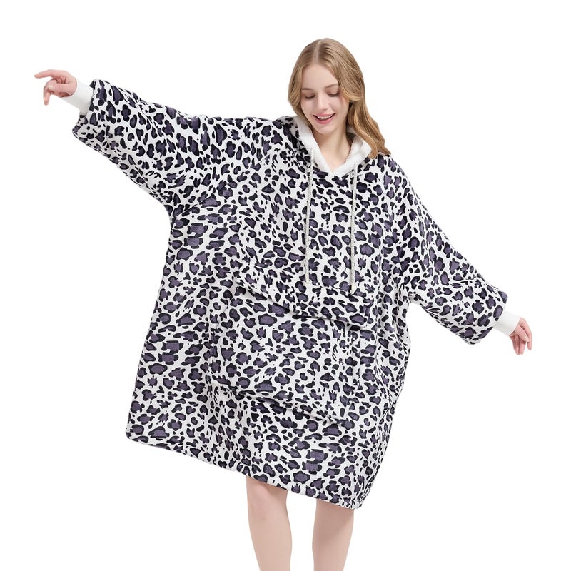 Qeils Wearable Blanket Hoodie for Women, Comfy Sherpa Sweatshirt Blanket as Birthday Christmas Gifts, Oversized Pullover Jacket Blanket Hoodie for Adult (Purple Leopard, Adult) - Image 1