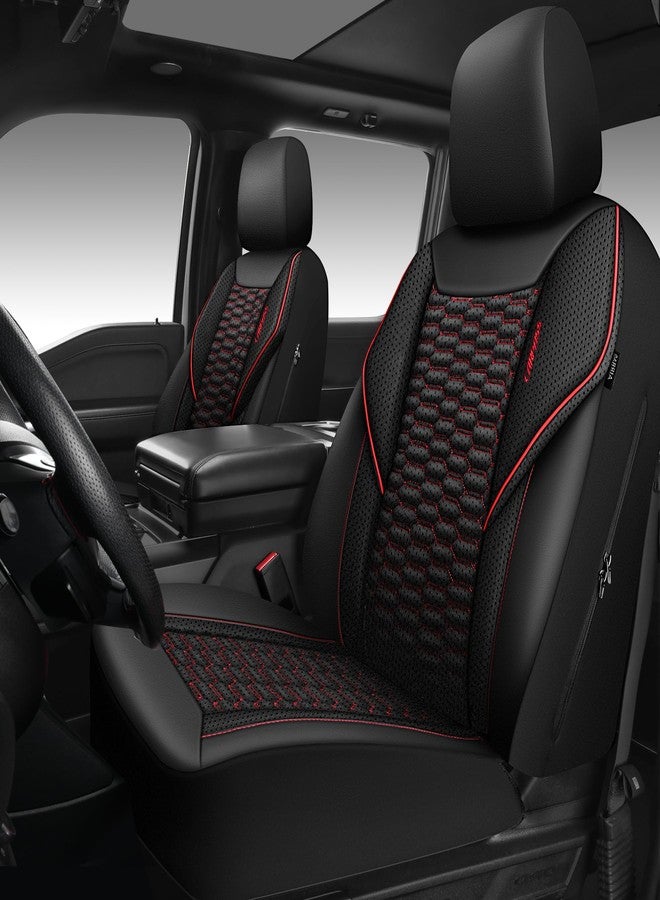 CAR PASS 3D Foam Mesh Leather Car Seat Covers Front Seats, Air Cool mesh Front Seat Covers for Car, Universal Fit for SUV Truck Sedan Automotive, Armrest Airbag Compatible,Black and Red - Image 1