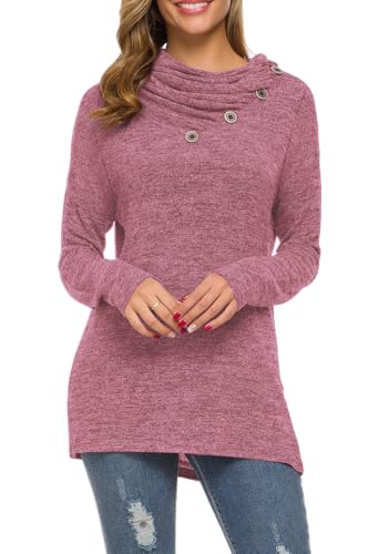 WEACZZY Womens Long Sleeve Shirts Button Cowl Neck Casual Loose Tunic Tops Ladies Blouse Dressy Purple L - Image 2