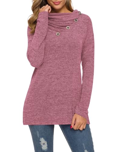 WEACZZY Womens Long Sleeve Shirts Button Cowl Neck Casual Loose Tunic Tops Ladies Blouse Dressy Purple L - Image 1
