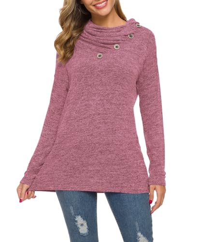 WEACZZY Womens Long Sleeve Shirts Button Cowl Neck Casual Loose Tunic Tops Ladies Blouse Dressy Purple L - Image 5