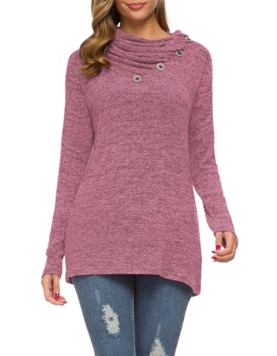 WEACZZY Womens Long Sleeve Shirts Button Cowl Neck Casual Loose Tunic Tops Ladies Blouse Dressy Purple L - Image 3