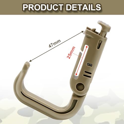 ManTangSun 6 Pack 2.12“ Tactical Locking D Ring Plastic Carabiner Backapck Molle Hook Clip for Webbing Straps Bag (Khaki) - Image 3