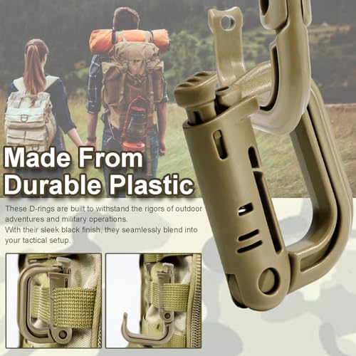 ManTangSun 6 Pack 2.12“ Tactical Locking D Ring Plastic Carabiner Backapck Molle Hook Clip for Webbing Straps Bag (Khaki) - Image 4