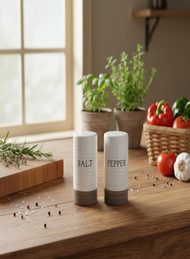 Young's Inc. Farmhouse Ceramic Salt and Pepper Shaker Set - Cute Kitchen Table Accessories and Decor, Small 3-Inch Modern White Rustic Dining Table Decor for Everyday Dining and Gift Giving - Image 2