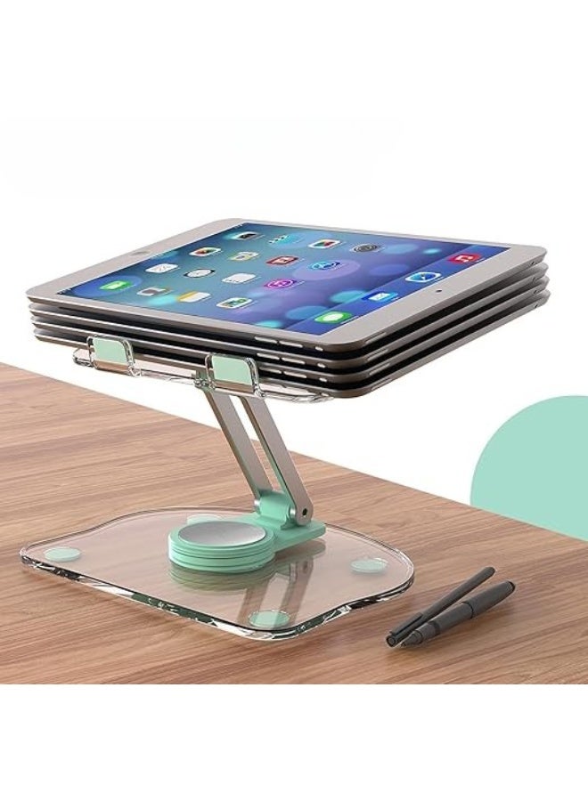 Acrylic Tablet Stand with 360-Degree Rotating Base – Transparent Adjustable Foldable Holder for Desk and Home – Compatible with Various Tablets (White) - Image 4