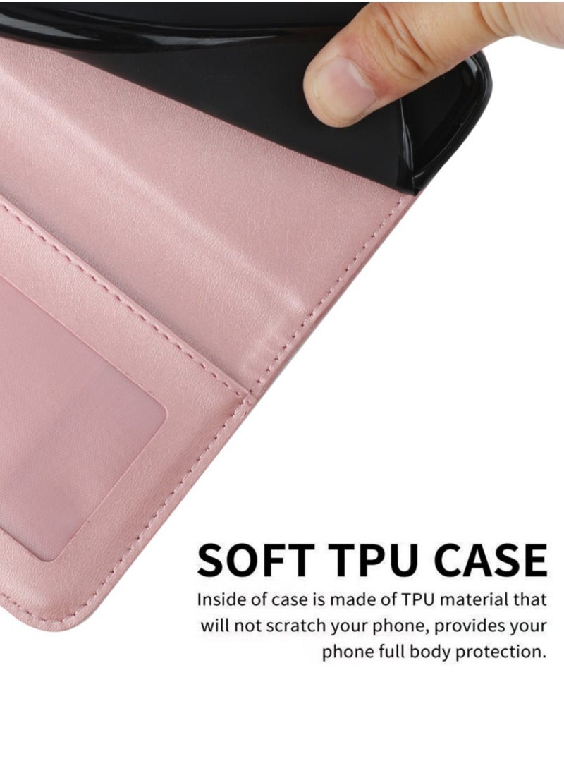 Tecno Spark Go 2024 Case,Premium Tecno Spark Go 2024 Leather Wallet Cover with Card Holder Kickstand Magnetic Closure Flip Folio Case for Tecno Spark Go 2024,Pink