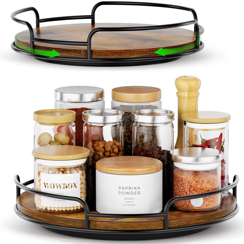 WOWBOX 2 Pack Lazy Susan Organizer for Table Top Rotating Spice Rack Organization 10" + 9" Wood Lazy Susan Turntable Organizer for Cabinet Kitchen Pantry Countertop Bathroom Vanity - Image 1