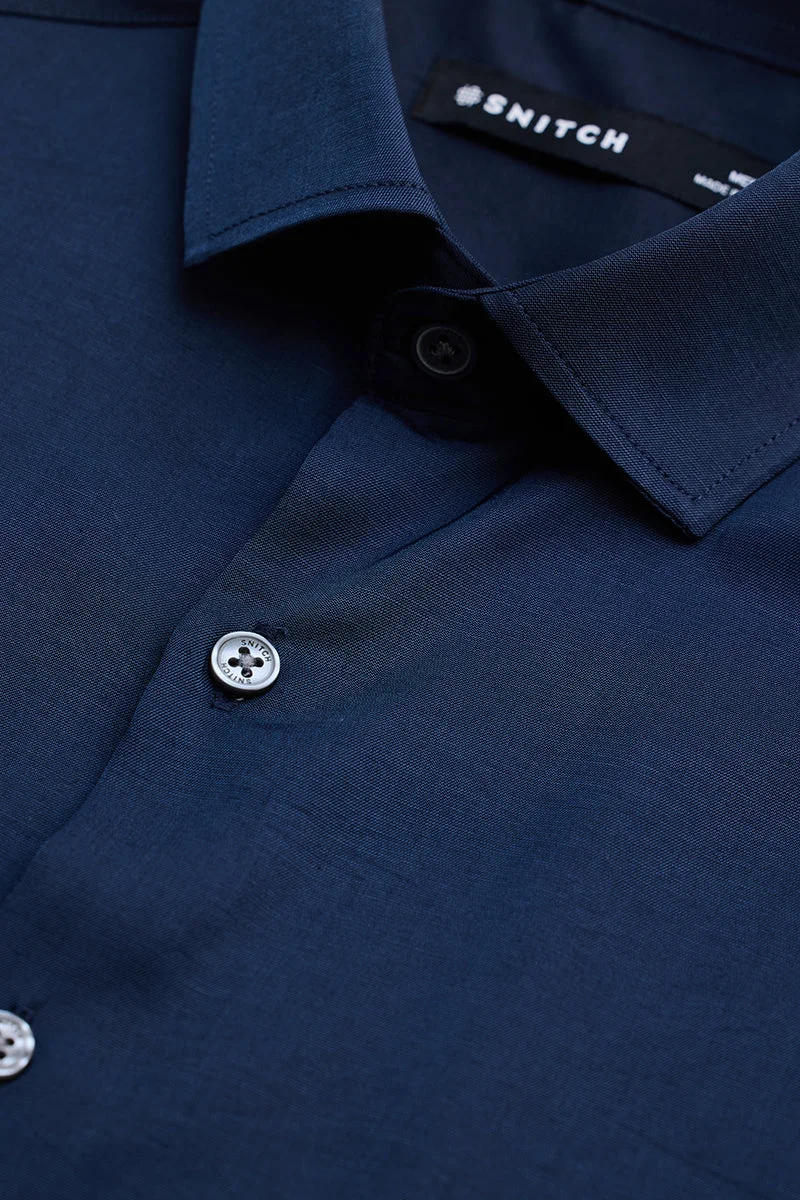 SNITCH Navy Solid Long Sleeve Slim Fit Formal Shirt
