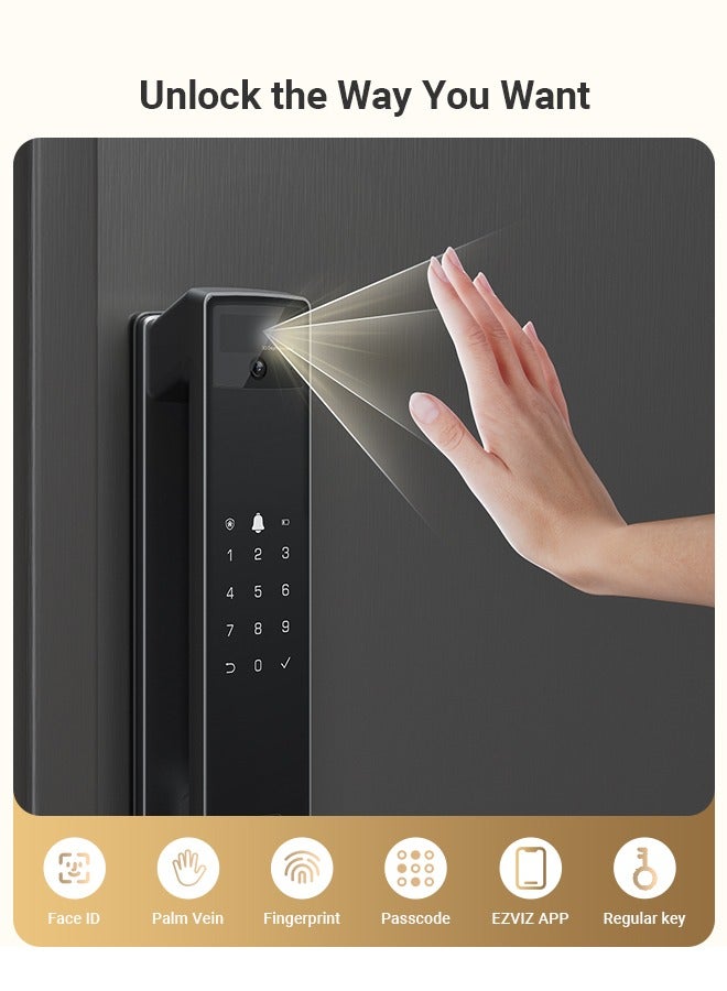 إيزفيز EZVIZ قفل ذكي Y3000FVP PLUS، قفل باب ذكي 8 في 1، قفل باب ببصمة راحة اليد والتعرف على الوجه ثلاثي الأبعاد، واي فاي مدمج + ذاكرة تخزين 8 جيجابايت، رؤية ليلية، اتصال داخلي نشط وسلامة الأطفال (نقر 6068) - Image 2