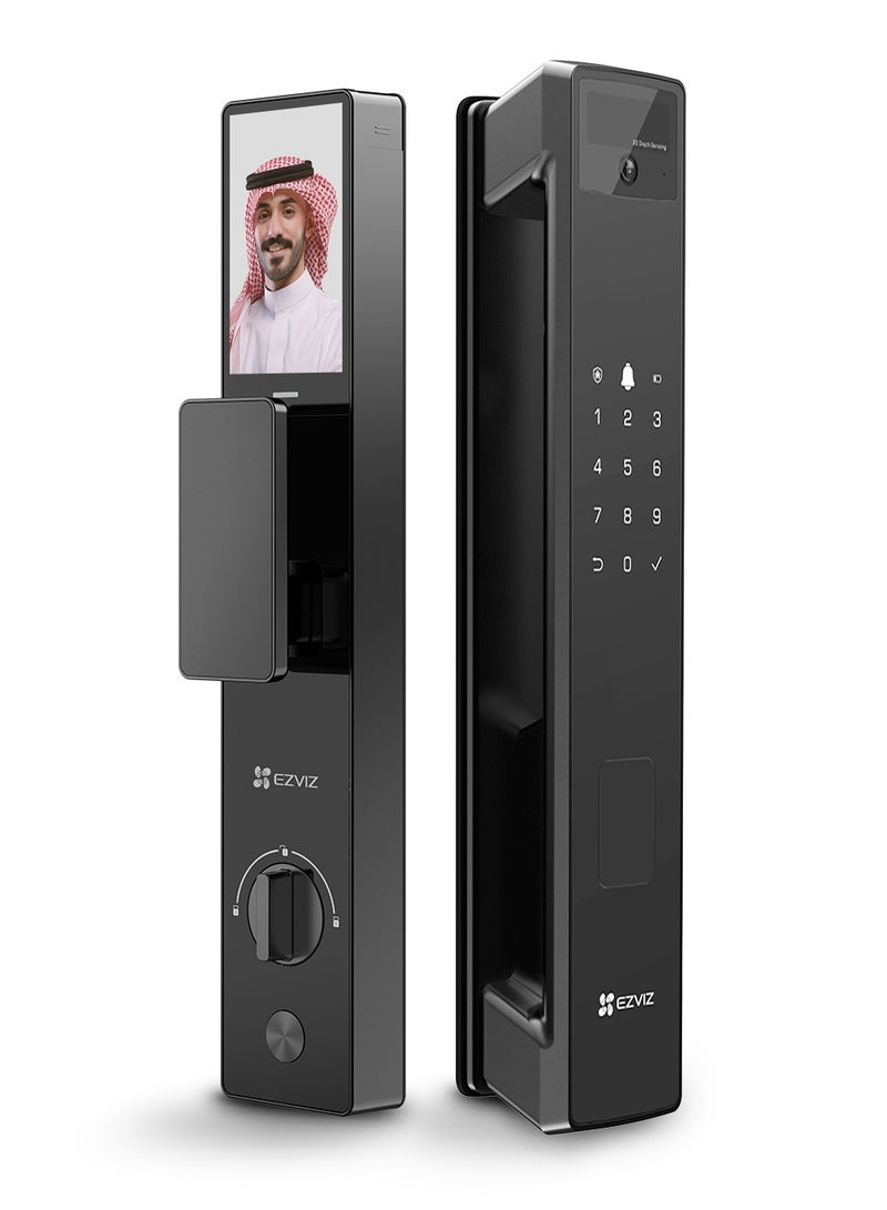 إيزفيز EZVIZ قفل ذكي Y3000FVP PLUS، قفل باب ذكي 8 في 1، قفل باب ببصمة راحة اليد والتعرف على الوجه ثلاثي الأبعاد، واي فاي مدمج + ذاكرة تخزين 8 جيجابايت، رؤية ليلية، اتصال داخلي نشط وسلامة الأطفال (نقر 6068) - Image 1