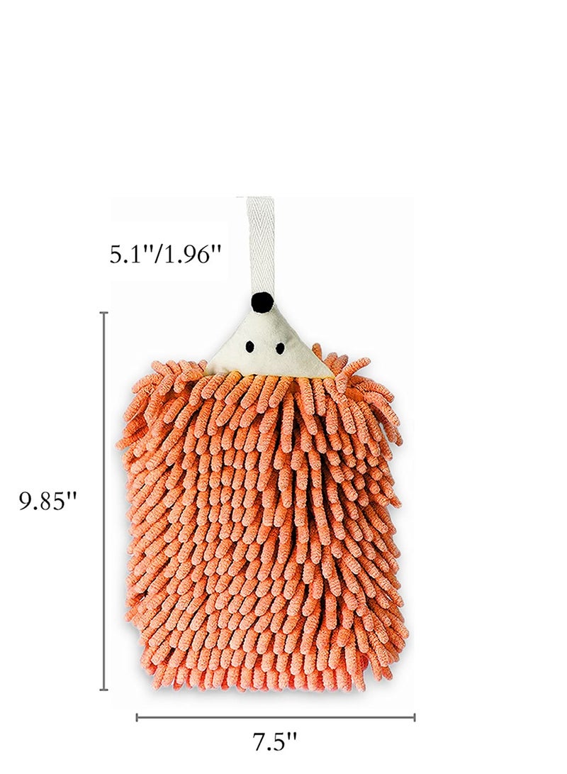 Barakah Hand Drying Towel Cute Hedgehog Chenille Hand Towel with Button Hanging Loop Microfiber Plush Absorbent Kids Hand Towels for Bathroom Kitchen Bedroom 2PCS - Image 2