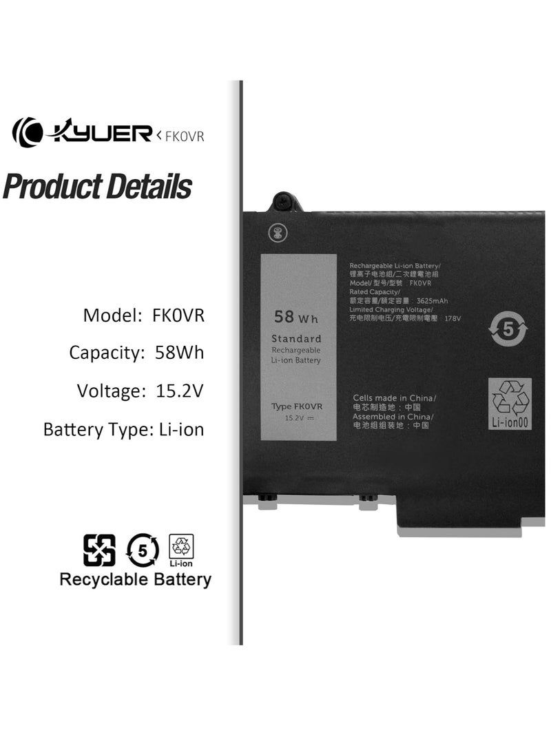 Generic 58Wh FK0VR 07KRV 293F1 Battery for Dell Latitude 15 5530 7530 13 7330 14 5430 7430, 2-in-1 Precision 3570 Mobile Workstation Series P133G P134G P1388 G G P138 G P138G P139G P139G002 P138G002  - Image 4