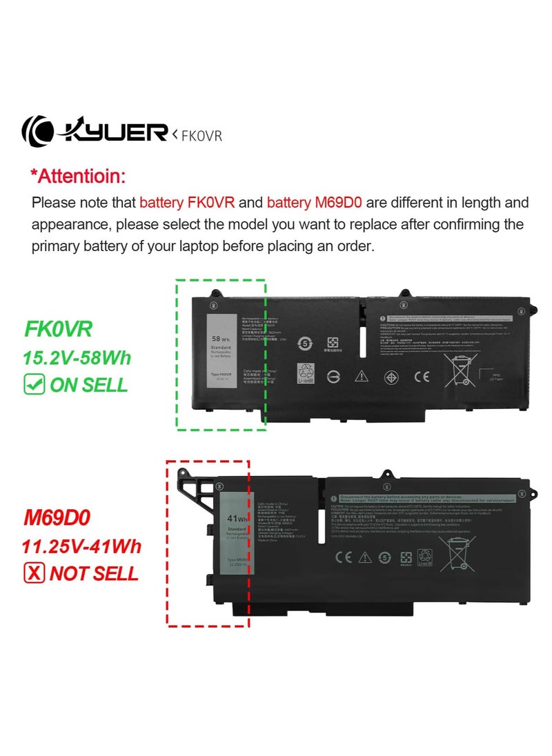 Generic 58Wh FK0VR 07KRV 293F1 Battery for Dell Latitude 15 5530 7530 13 7330 14 5430 7430, 2-in-1 Precision 3570 Mobile Workstation Series P133G P134G P1388 G G P138 G P138G P139G P139G002 P138G002  - Image 2