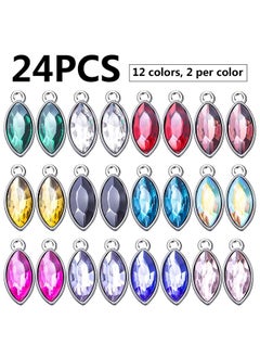 BronaGrand 24Pcs Crystal Birthstone Charms Leaf Shape Charm Pendants Crystal Beads Pendants Crystal Charm For Diy Jewelry Necklace Earrings Bracelet Making Supplies 9Mm×20Mm 12 Colors  - Image 2