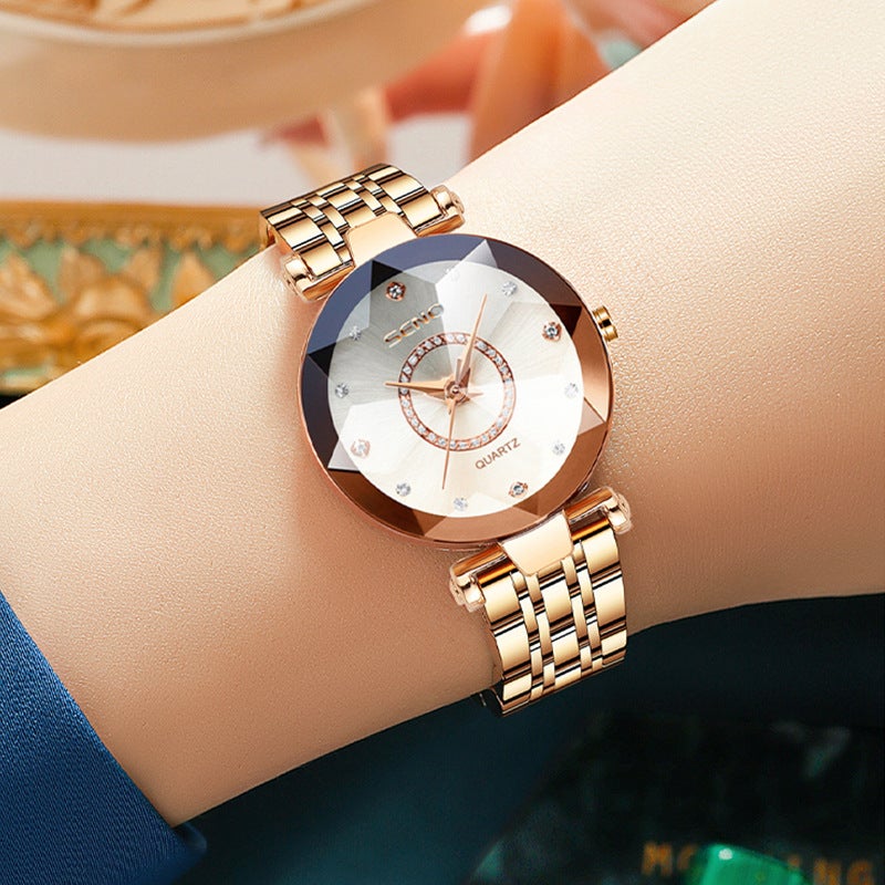 SENO Hot Selling Ocean Heart Quartz Watch for Women with Diamond-Encrusted Steel Band, Waterproof - Image 3